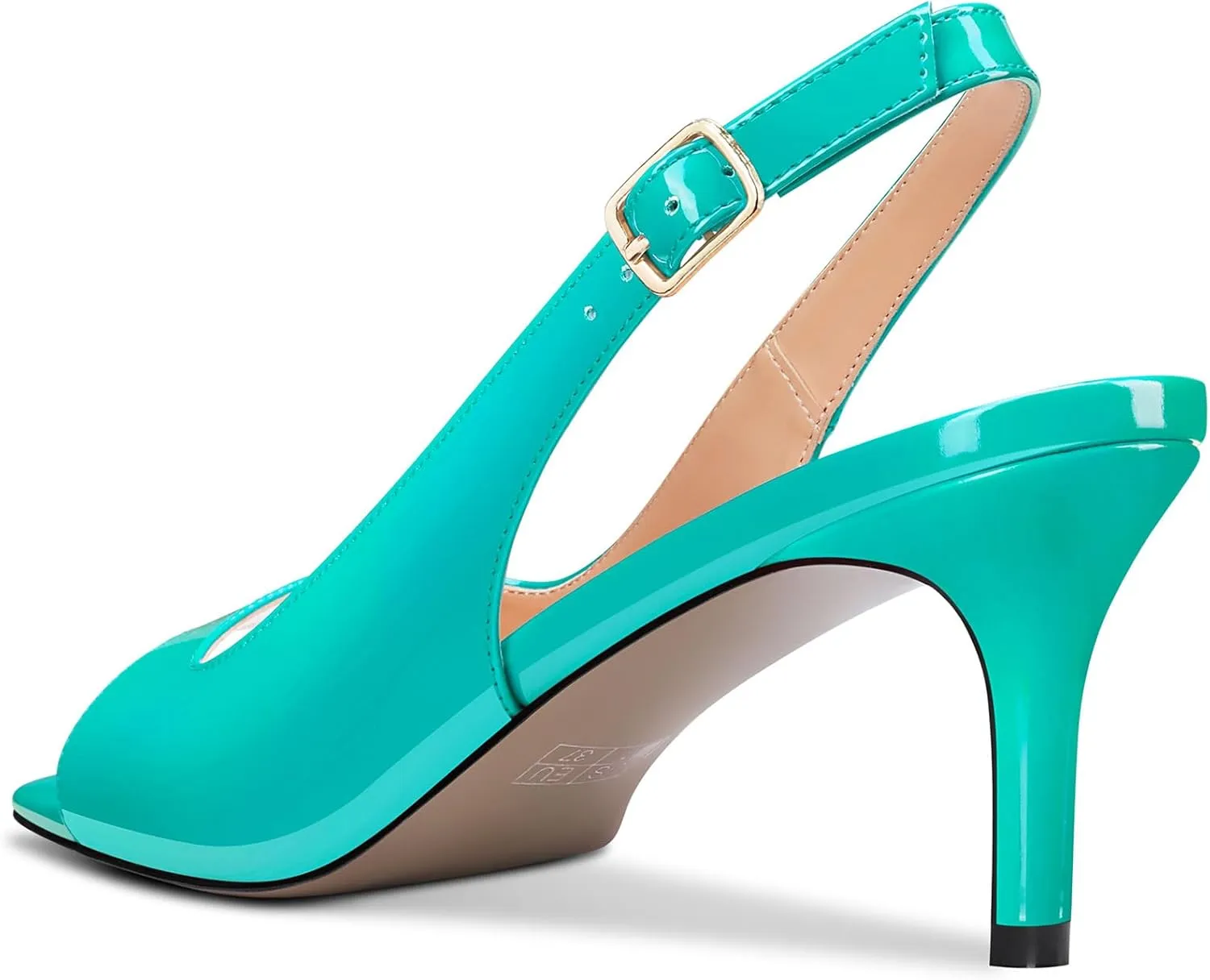 DearOnly Womens Mid Heel Open Square Toe Slingback Sandals Basic Classic Buckle Casual Prom Summer Shoes 2.6 Inches Heels