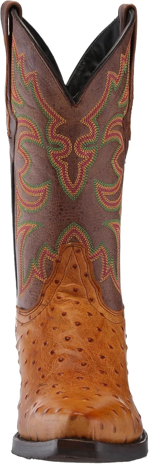 Dingo Mens Outlaw Embroidered Ostrich Print Snip Toe Casual Boots Mid Calf - Brown