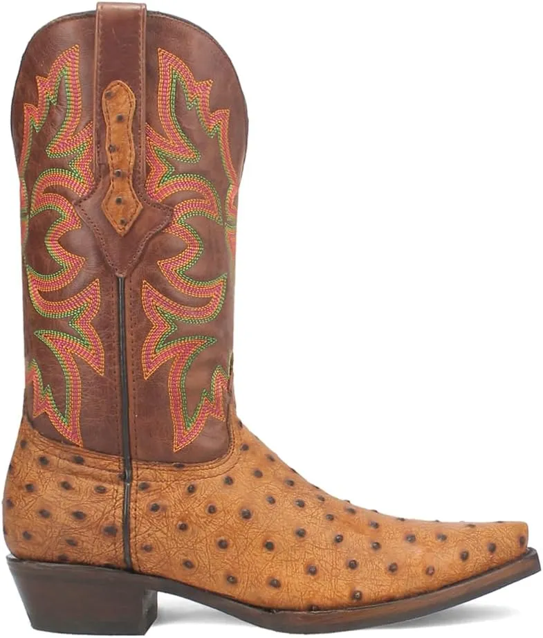 Dingo Mens Outlaw Embroidered Ostrich Print Snip Toe Casual Boots Mid Calf - Brown
