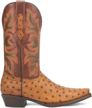 Dingo Mens Outlaw Embroidered Ostrich Print Snip Toe Casual Boots Mid Calf - Brown