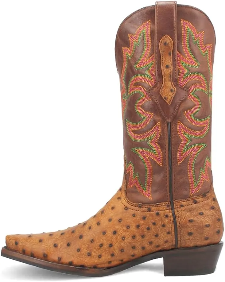 Dingo Mens Outlaw Embroidered Ostrich Print Snip Toe Casual Boots Mid Calf - Brown