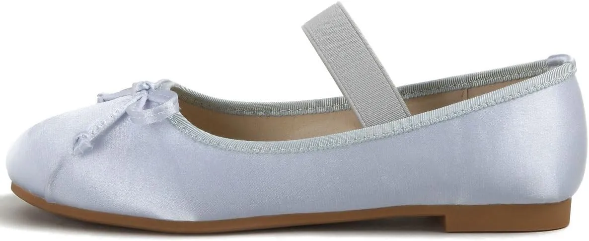DINTAHA Ballet Flats with Strap Bow Mary Jane Flats for Women,Satin Wedding Dress Shoes