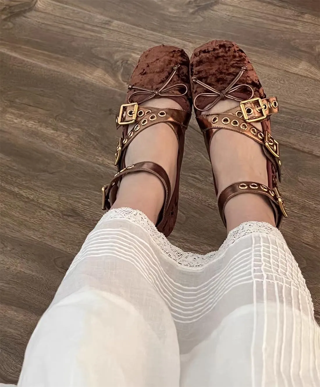 Divanne Ballet Flats for Women, Cross-Strap Ballerina Shoes Bowtie Mary Jane Flats Dress Ballet Shoes with Ankle Strap