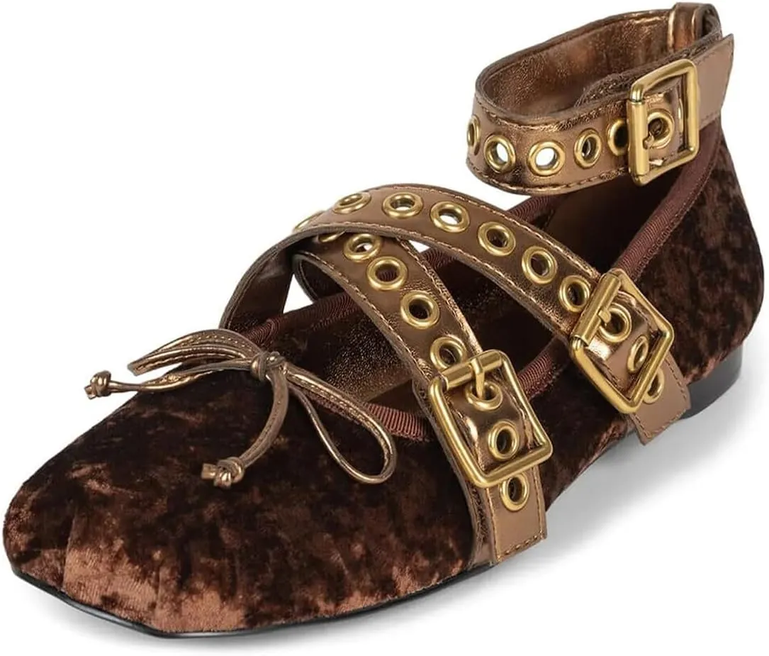 Divanne Ballet Flats for Women, Cross-Strap Ballerina Shoes Bowtie Mary Jane Flats Dress Ballet Shoes with Ankle Strap