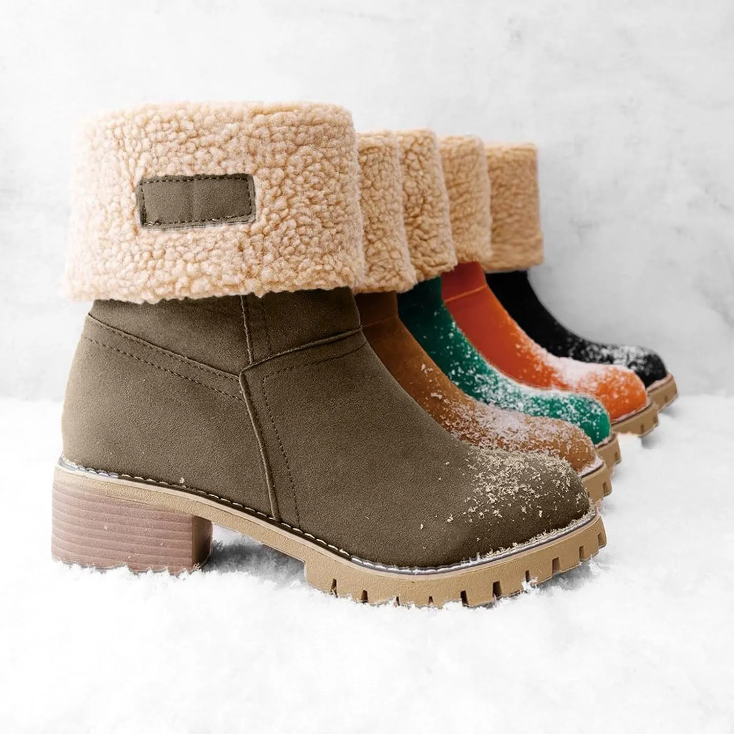 Dotmalls Boots Dotmalls Seniors' Chunky Heel Winter Boots Sherpa Lined Boots Comfortable Slip On Mid Chunky Heel Suede Snow Boots Warm Ankle Boots