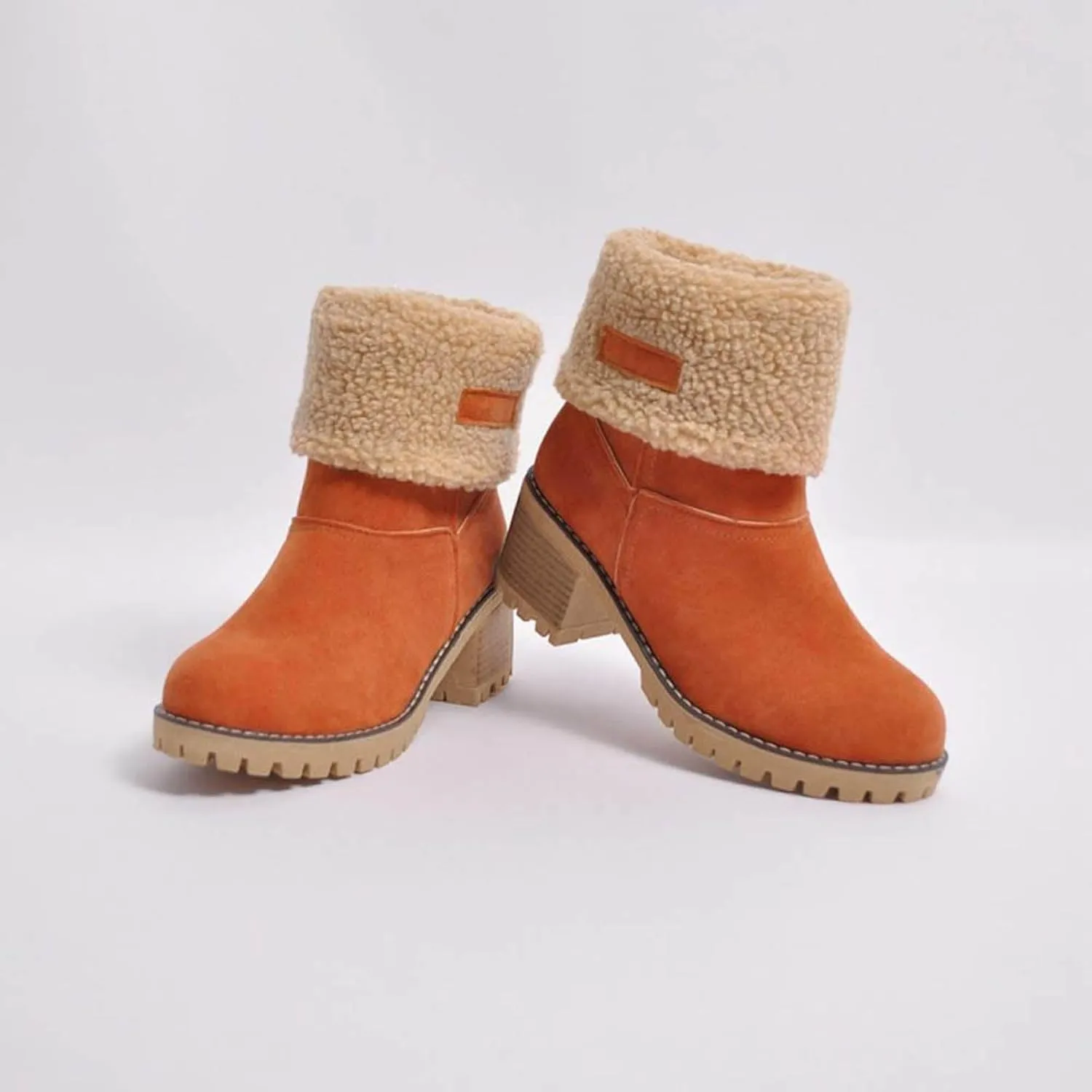 Dotmalls Boots Dotmalls Seniors' Chunky Heel Winter Boots Sherpa Lined Boots Comfortable Slip On Mid Chunky Heel Suede Snow Boots Warm Ankle Boots