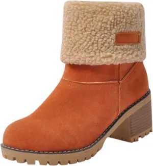 Dotmalls Boots Dotmalls Seniors' Chunky Heel Winter Boots Sherpa Lined Boots Comfortable Slip On Mid Chunky Heel Suede Snow Boots Warm Ankle Boots