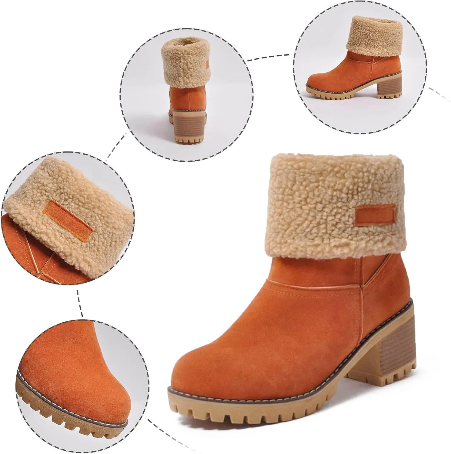 Dotmalls Boots Dotmalls Seniors' Chunky Heel Winter Boots Sherpa Lined Boots Comfortable Slip On Mid Chunky Heel Suede Snow Boots Warm Ankle Boots