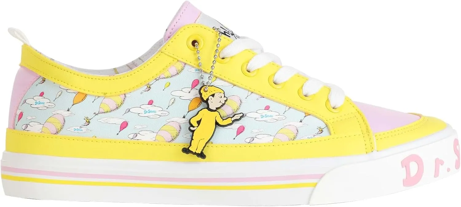 Dr. Seuss Oh The Places You'll Go! Adult Sneakers - Rubber Soles, Embroidered Tongues, Sublimated Graphics, Keychain