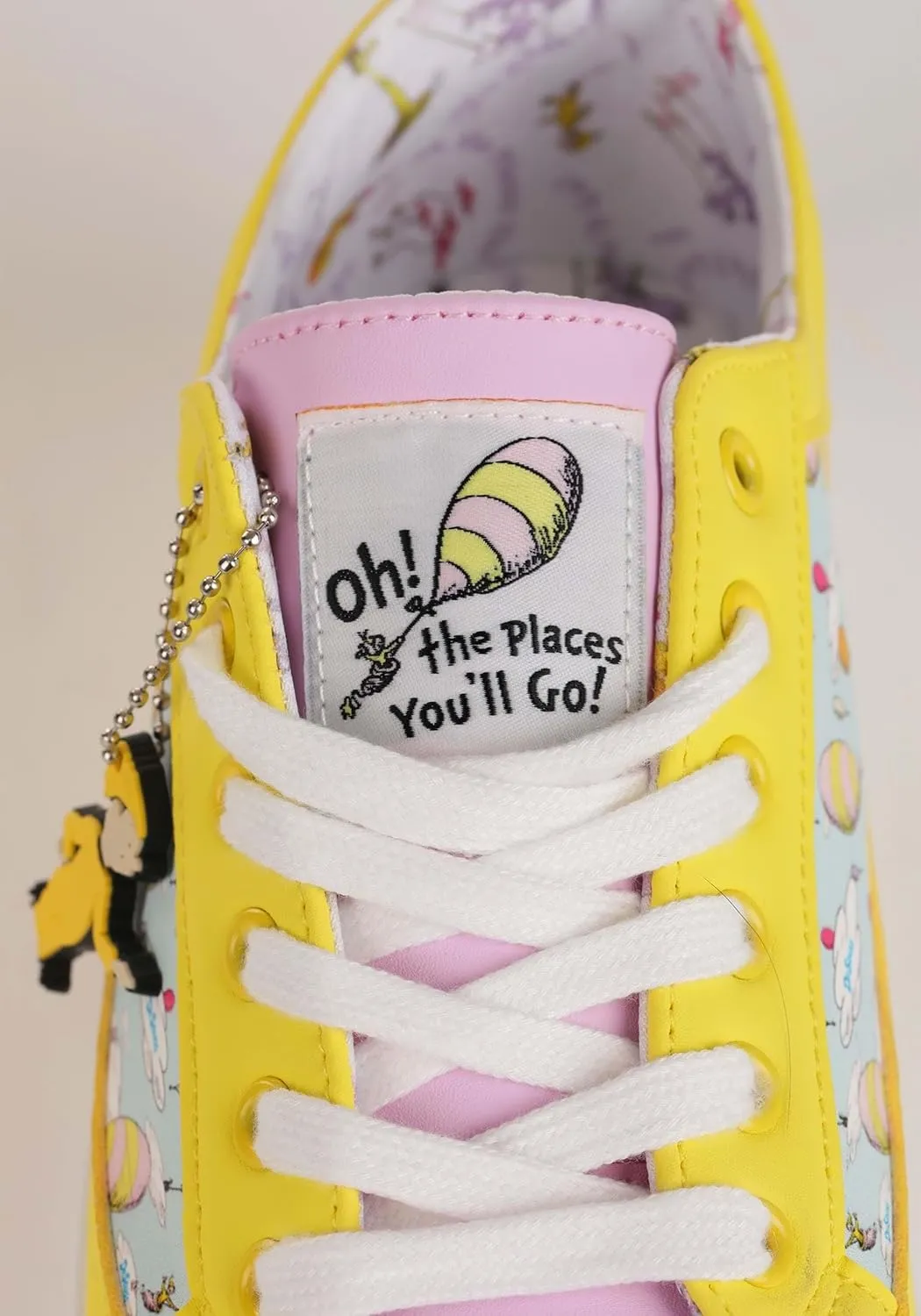 Dr. Seuss Oh The Places You'll Go! Adult Sneakers - Rubber Soles, Embroidered Tongues, Sublimated Graphics, Keychain