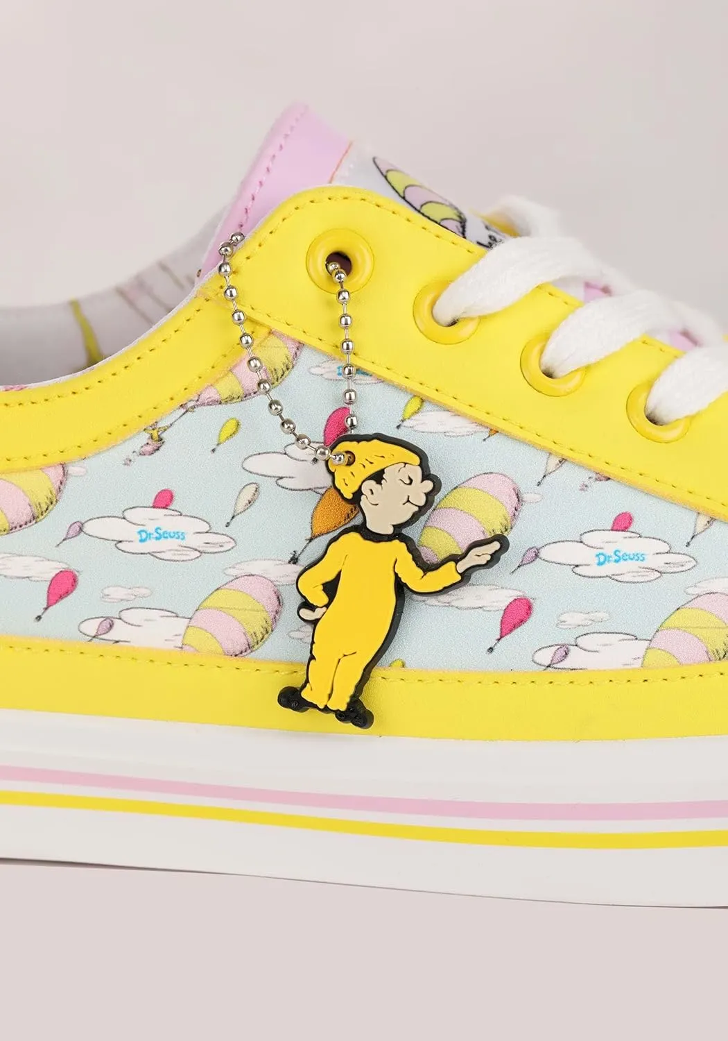 Dr. Seuss Oh The Places You'll Go! Adult Sneakers - Rubber Soles, Embroidered Tongues, Sublimated Graphics, Keychain