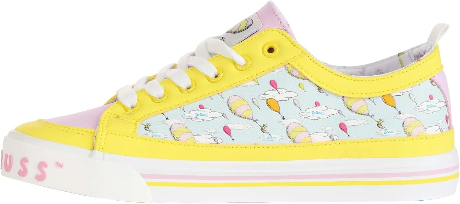 Dr. Seuss Oh The Places You'll Go! Adult Sneakers - Rubber Soles, Embroidered Tongues, Sublimated Graphics, Keychain