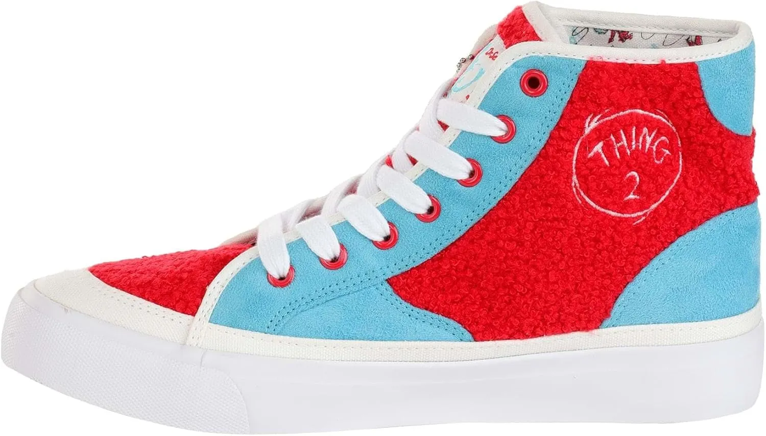Dr. Seuss Thing 1/2 High Top Sneakers for Adults with Embroidered Logos and Removable Charms