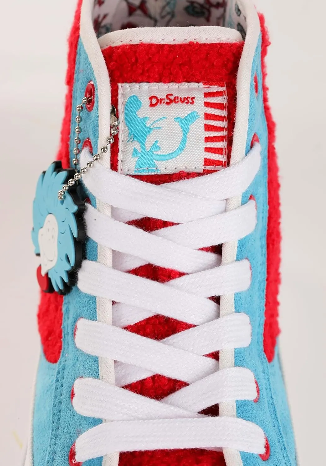 Dr. Seuss Thing 1/2 High Top Sneakers for Adults with Embroidered Logos and Removable Charms