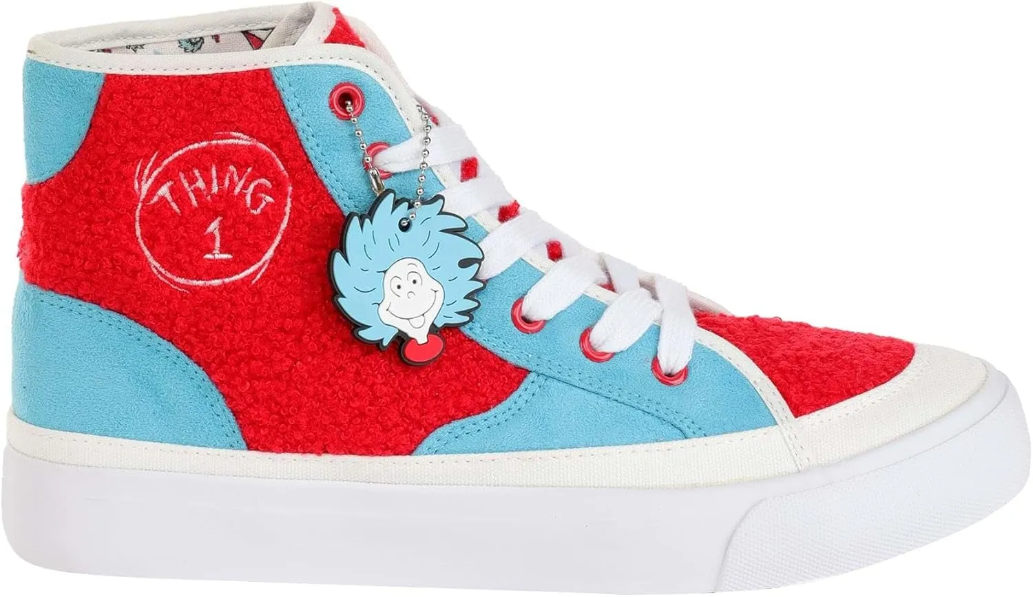 Dr. Seuss Thing 1/2 High Top Sneakers for Adults with Embroidered Logos and Removable Charms
