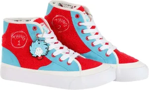 Dr. Seuss Thing 1/2 High Top Sneakers for Adults with Embroidered Logos and Removable Charms