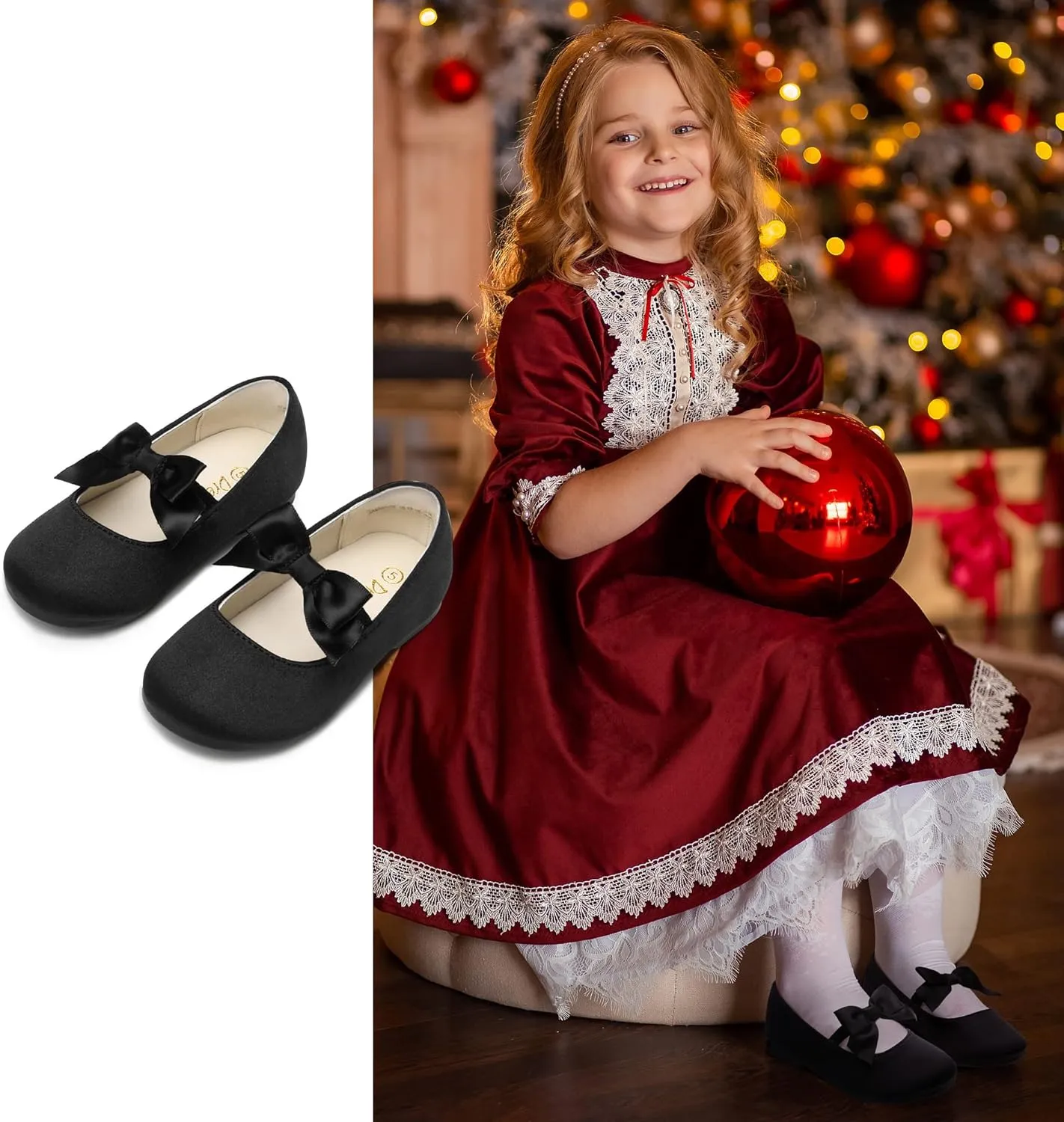 DREAM PAIRS Girls Dress Shoes Mary Jane Flower Girl Bow Ballet Flats for Wedding Party Toddler/Little Kid