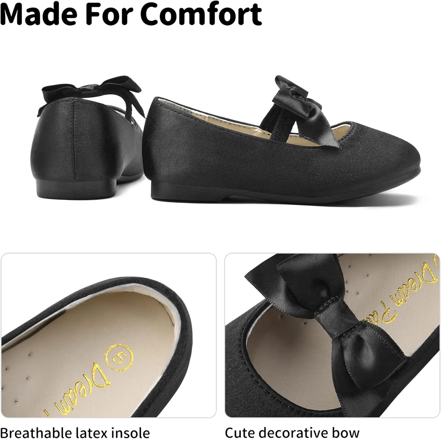 DREAM PAIRS Girls Dress Shoes Mary Jane Flower Girl Bow Ballet Flats for Wedding Party Toddler/Little Kid