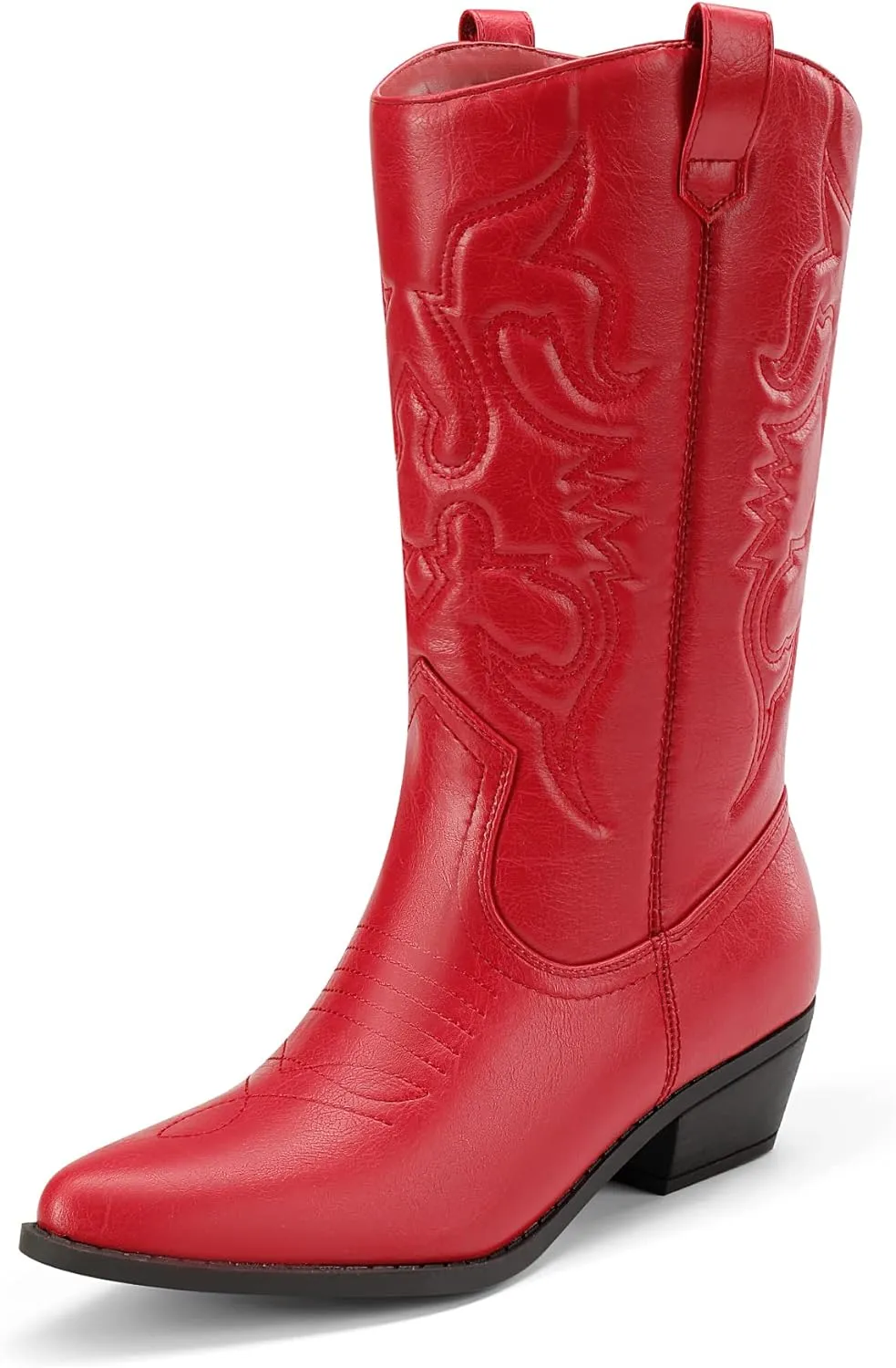 DREAM PAIRS Women's Cowboy Boots Pull On Cowgirl Boots Mid Calf Western Boots