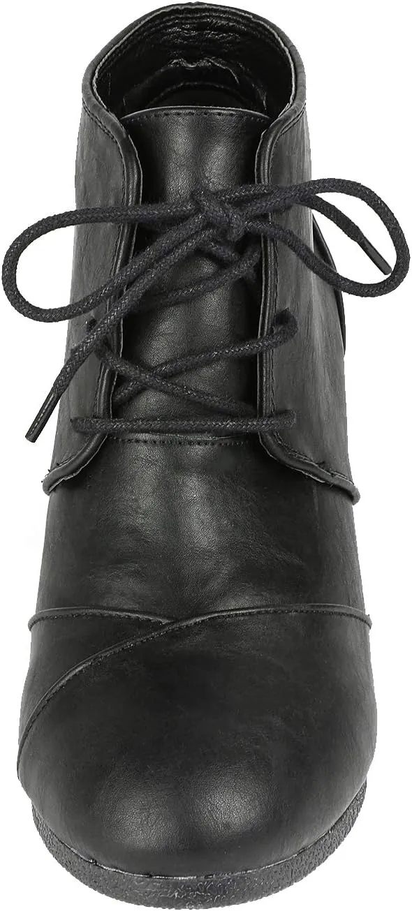 DREAM PAIRS Women's Wedge Boots Casual Fashion Lace Up Low Heel Ankle Booties Shoes