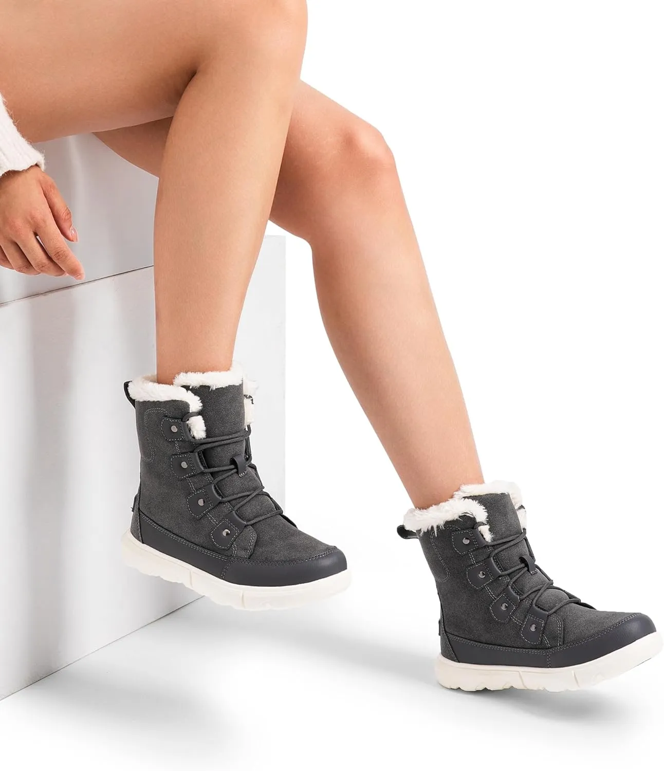 DREAM PAIRS Womens Winter Boots Cozy Faux Fur Anti-Slip Snow Boots Lace Up Comfort Stylish Ankle Booties for Cold Weather City Walk