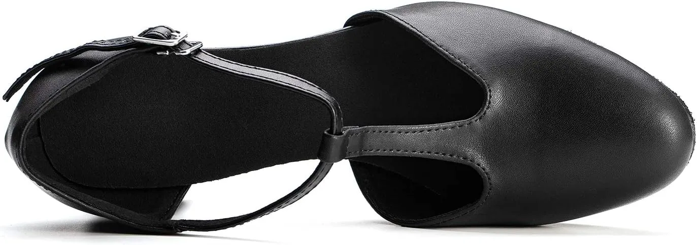 Dress First Flats Dance Shoes Women Low Heel Genuine Leather Pumps T-Strap Latin Ballroom Salsa Shoes,1"