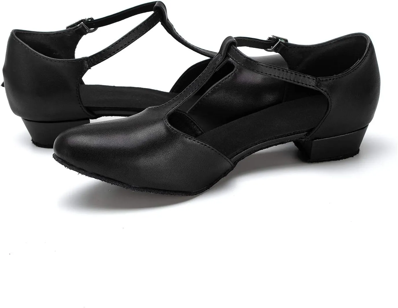 Dress First Flats Dance Shoes Women Low Heel Genuine Leather Pumps T-Strap Latin Ballroom Salsa Shoes,1"