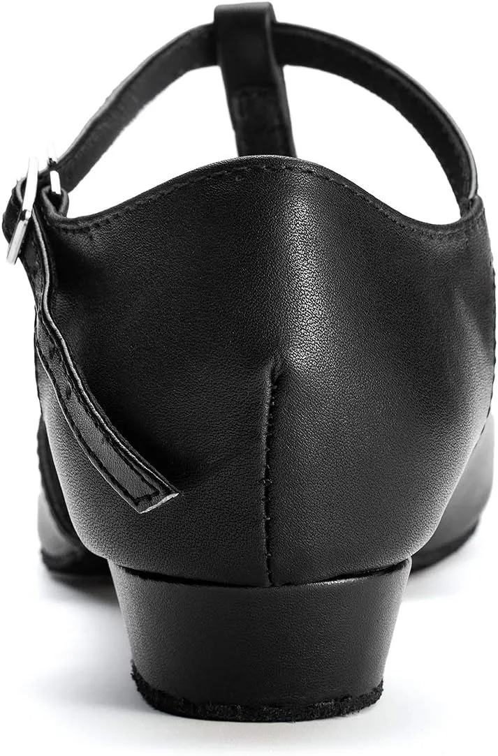 Dress First Flats Dance Shoes Women Low Heel Genuine Leather Pumps T-Strap Latin Ballroom Salsa Shoes,1"