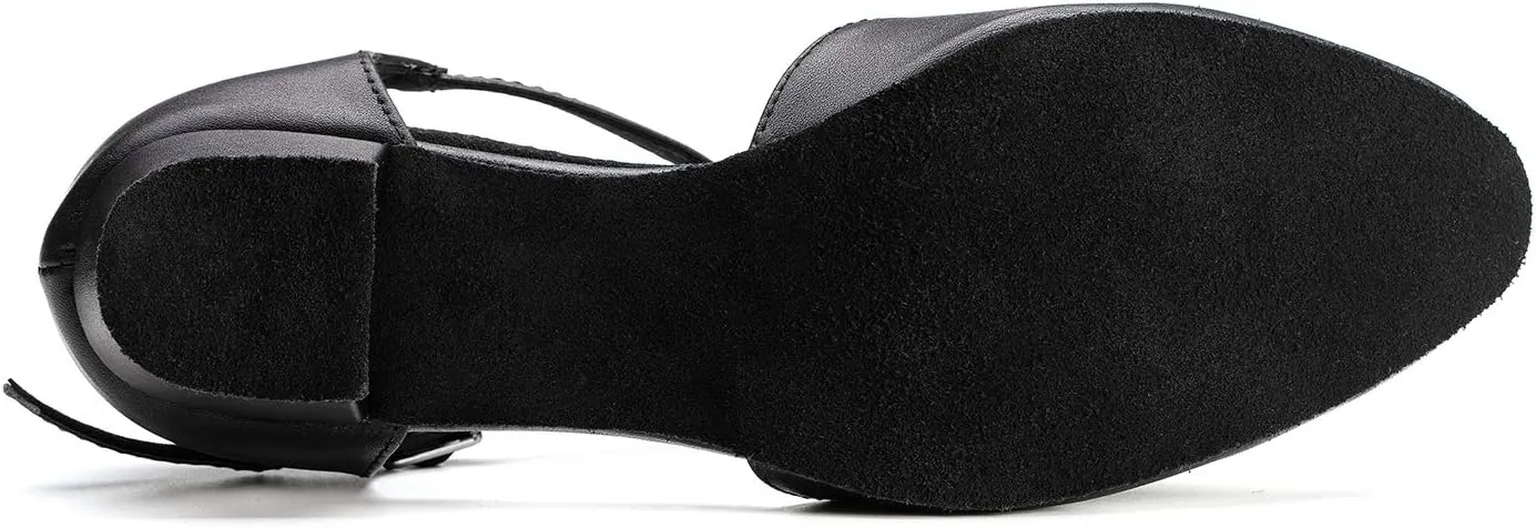 Dress First Flats Dance Shoes Women Low Heel Genuine Leather Pumps T-Strap Latin Ballroom Salsa Shoes,1"