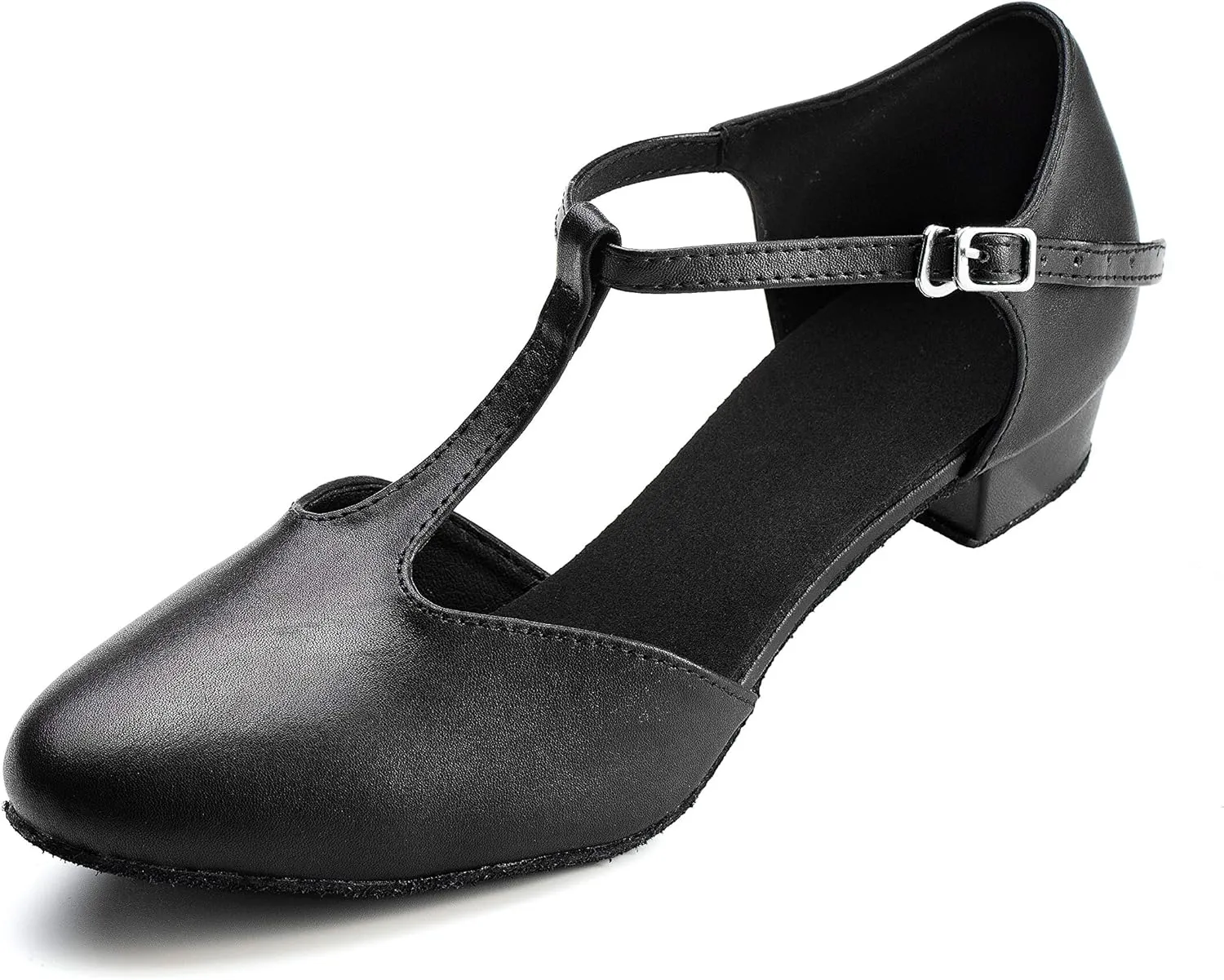 Dress First Flats Dance Shoes Women Low Heel Genuine Leather Pumps T-Strap Latin Ballroom Salsa Shoes,1"