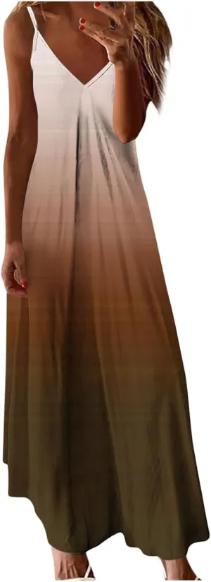 Dresses for Women V-Neck Sleeveless Loose Dress Cold Shoulder Daily Party Vacation Summer Travel Sundress