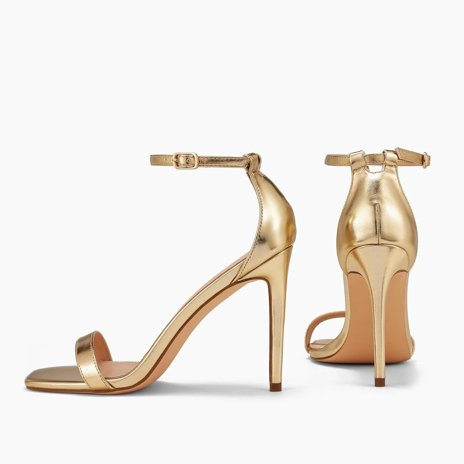 Elisabet Tang Women's Stiletto Heels Square Open Toe Ankle Strap High Heeled Sandals 4 Inch Comfort Sexy Dressy Shoes