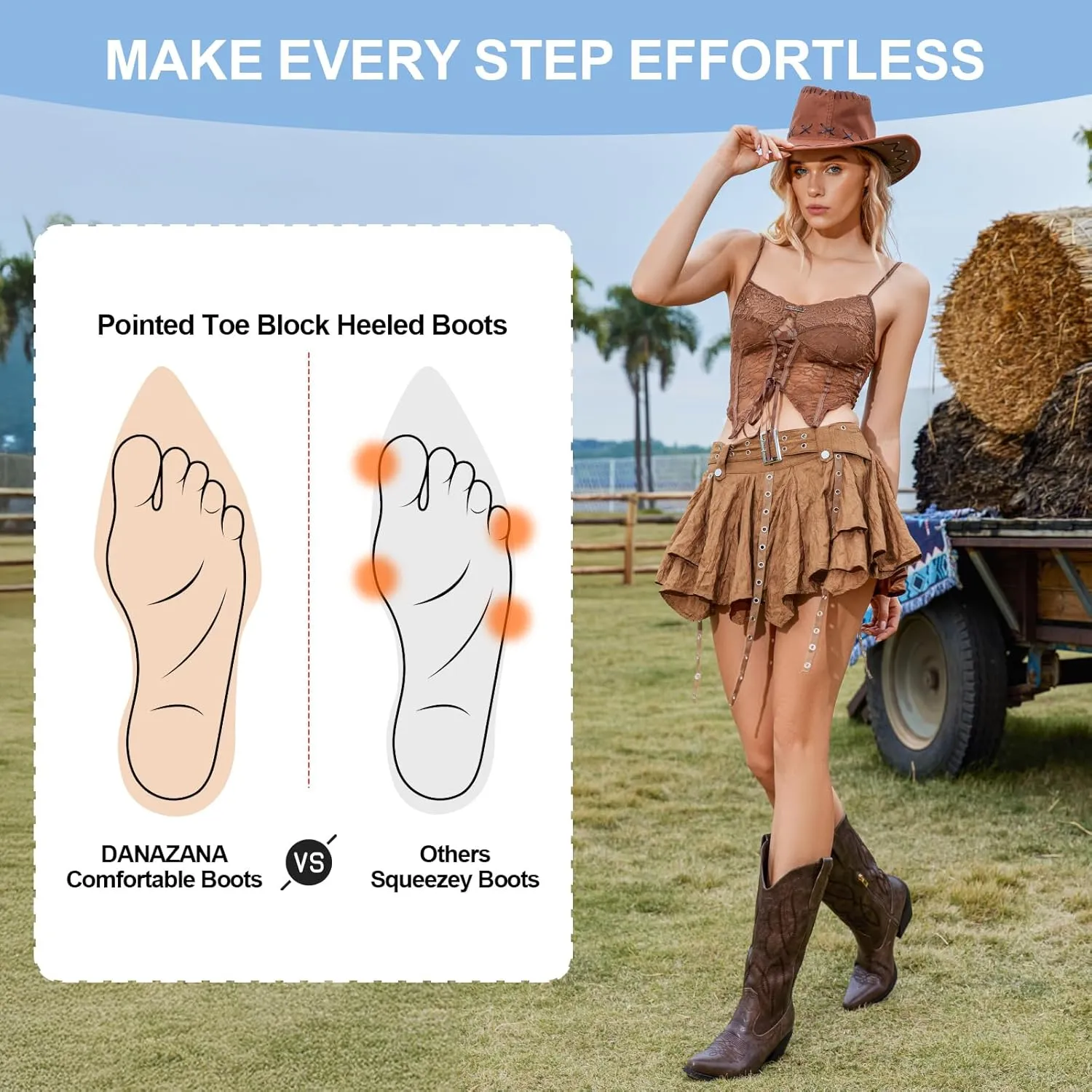 Embroidered Cowgirl Boots Women's Wide Calf Pointed Toe Cowboy Boots With Side Half Zip Mid Calf Block Heel Western Boots Lady Retro Country Boots Size 7-10