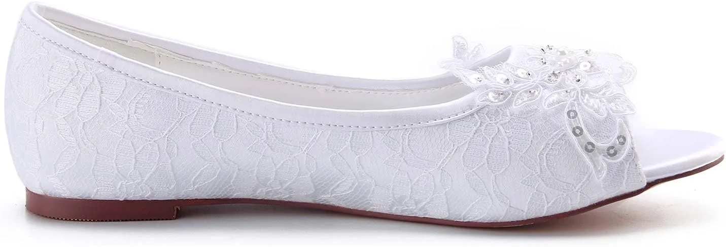 Emily Bridal Women's Silk Like Satin Flat Heel Flats Peep Toe