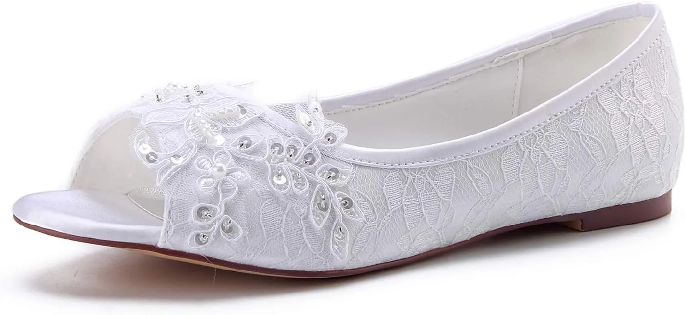 Emily Bridal Women's Silk Like Satin Flat Heel Flats Peep Toe