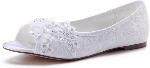 Emily Bridal Women's Silk Like Satin Flat Heel Flats Peep Toe