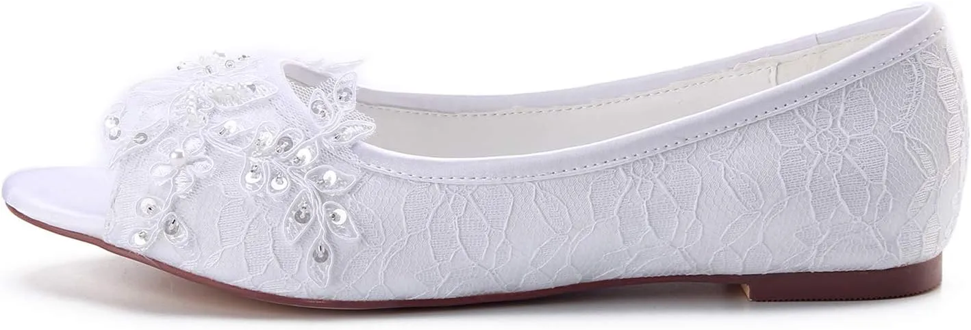 Emily Bridal Women's Silk Like Satin Flat Heel Flats Peep Toe