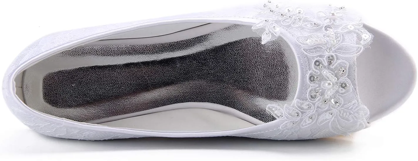 Emily Bridal Women's Silk Like Satin Flat Heel Flats Peep Toe