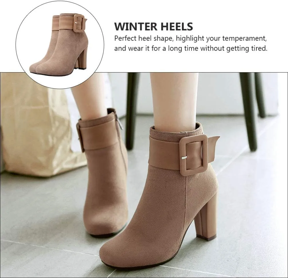 ERINGOGO Women's Winter Short Boots Pointed Toe High Heel Shoes Fashion Short Boots for Women Comfortable and Stylish