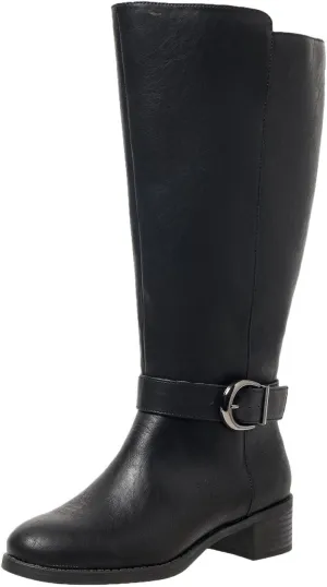 Extra Wide Calf Knee High Boots for Women Wide Width Plus Size Side Zipper Elastic Band Low Heel Riding Boots US5-11