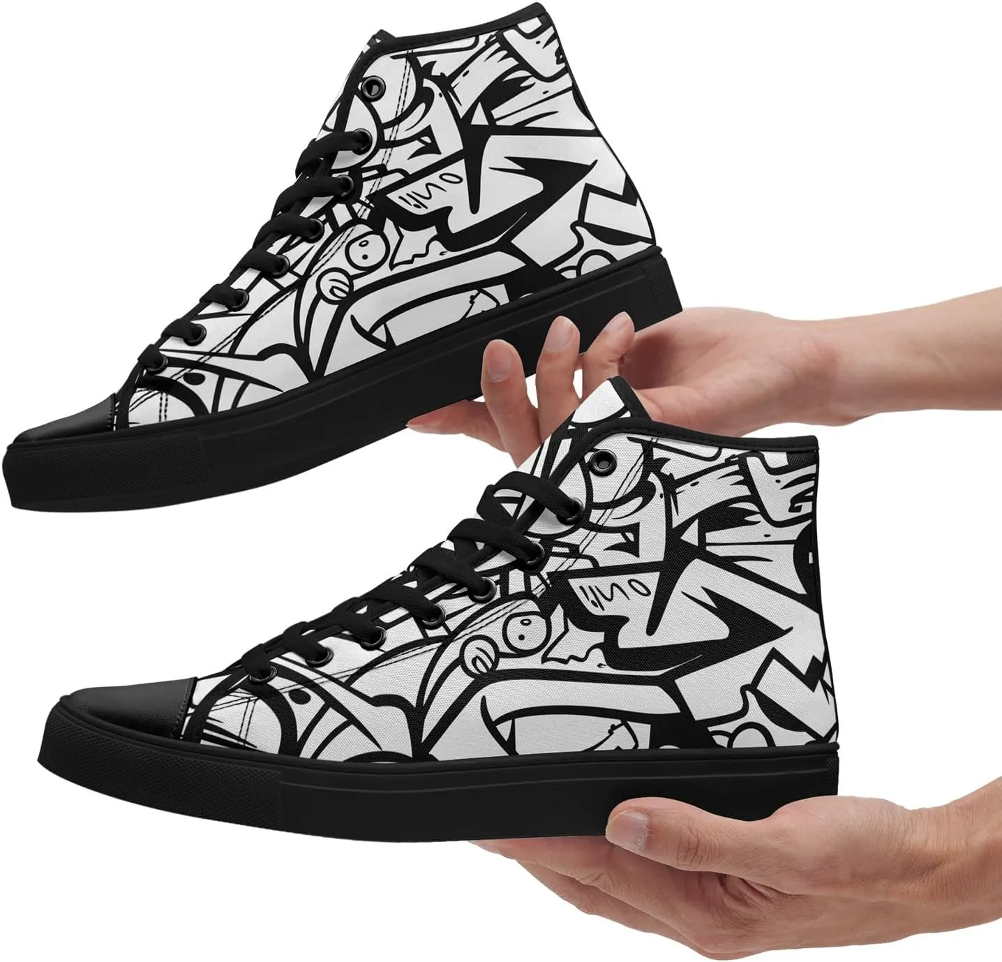Fashion Graffiti High-Top Sneakers for Men Women Lightweight Stylish Canvas Streetwear Flat Shoes Student Breathable Footwear