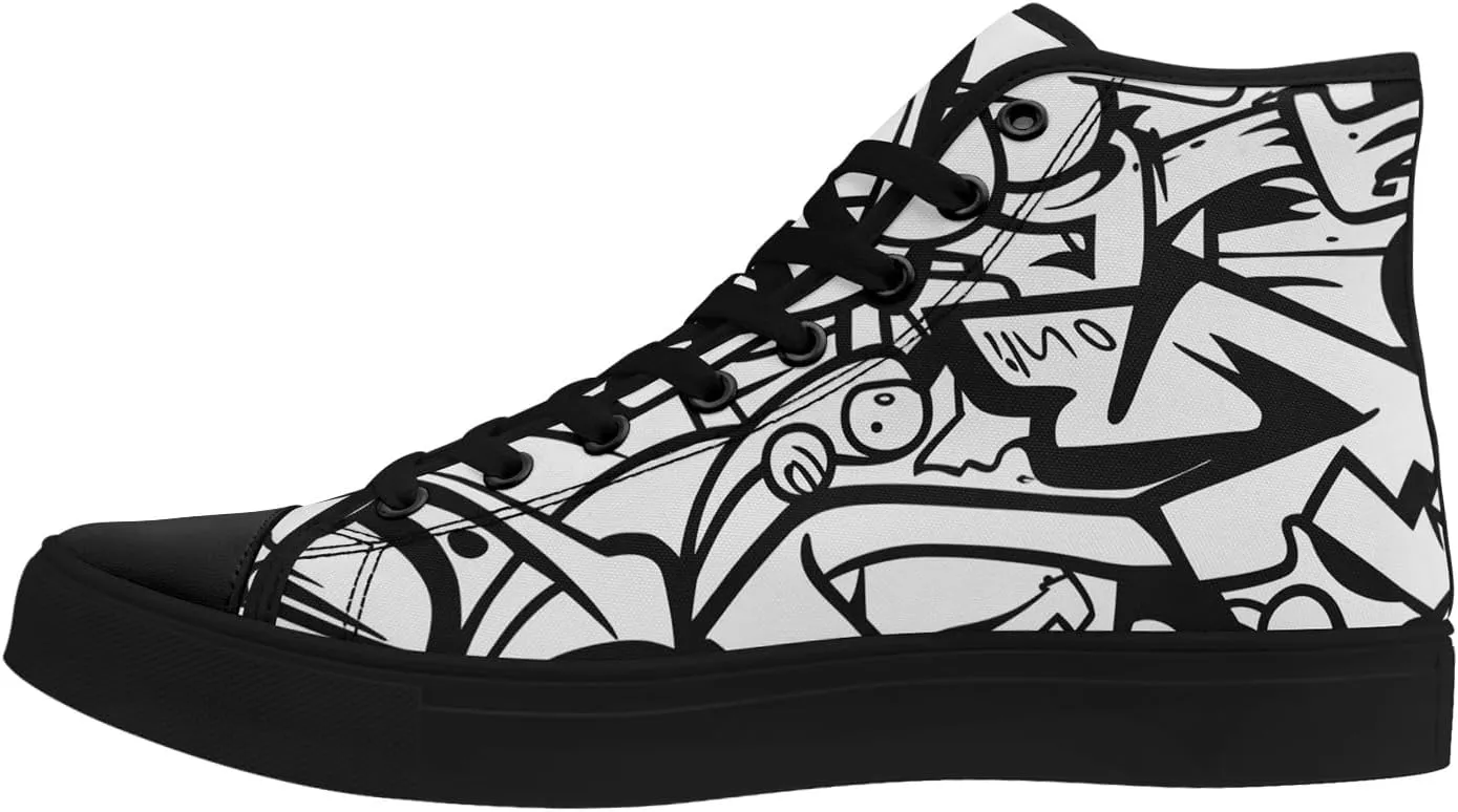 Fashion Graffiti High-Top Sneakers for Men Women Lightweight Stylish Canvas Streetwear Flat Shoes Student Breathable Footwear