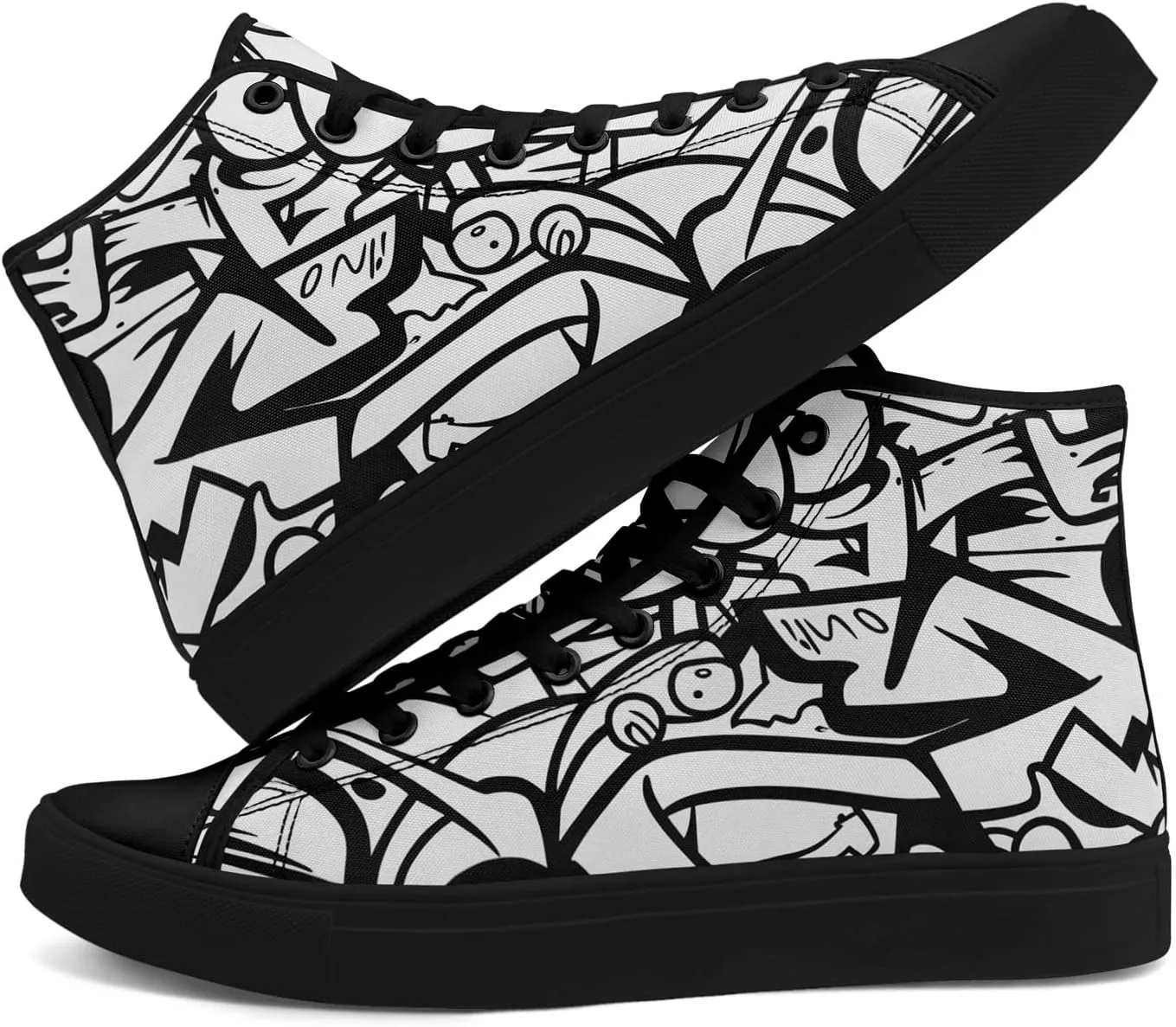 Fashion Graffiti High-Top Sneakers for Men Women Lightweight Stylish Canvas Streetwear Flat Shoes Student Breathable Footwear