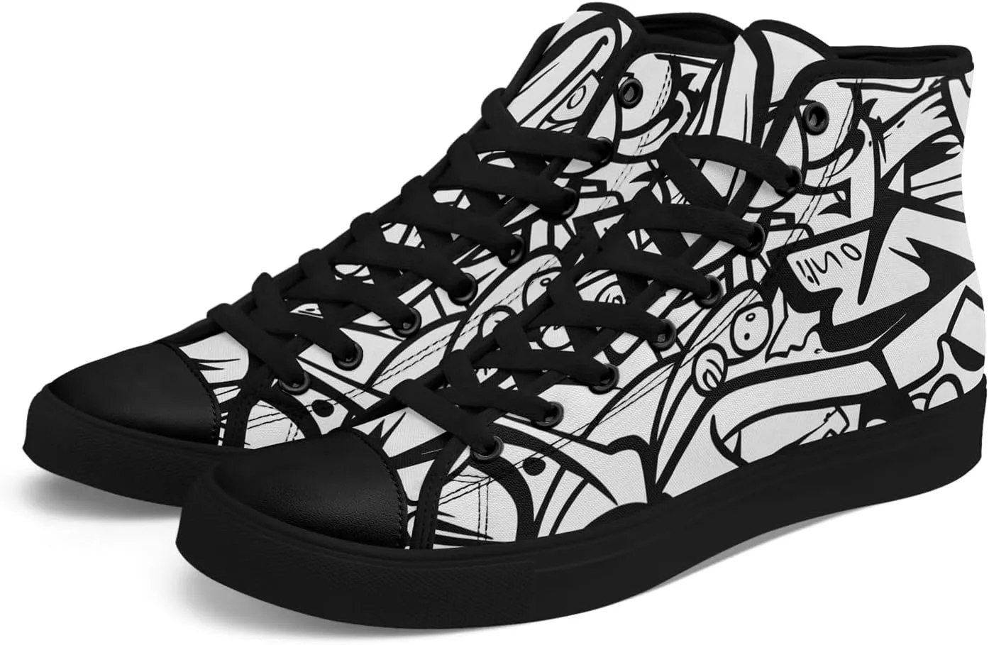 Fashion Graffiti High-Top Sneakers for Men Women Lightweight Stylish Canvas Streetwear Flat Shoes Student Breathable Footwear