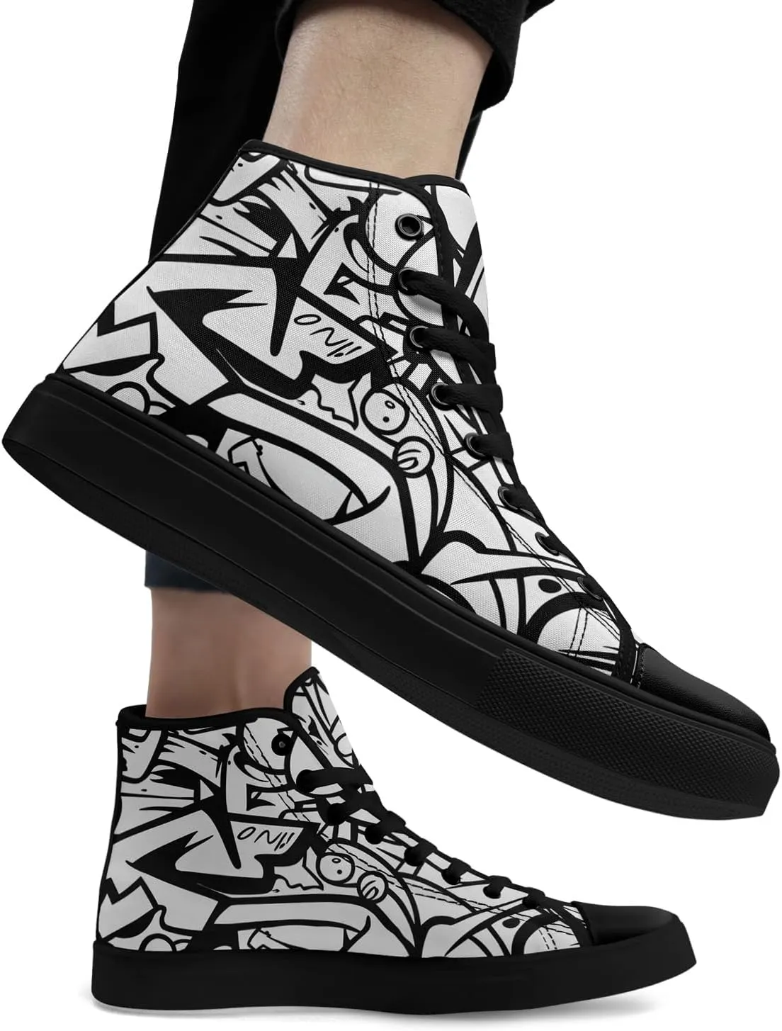 Fashion Graffiti High-Top Sneakers for Men Women Lightweight Stylish Canvas Streetwear Flat Shoes Student Breathable Footwear