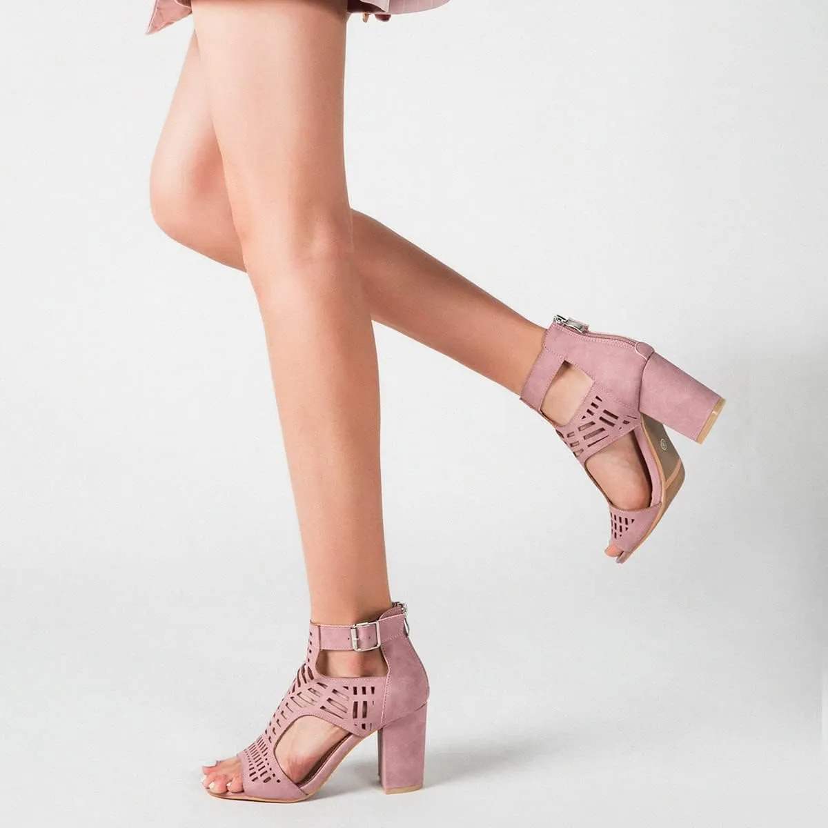 Fashion Peep Toe Booties for Women Cutout Block Heels Sandals Gladiator Summer Mesh Booties
