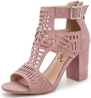 Fashion Peep Toe Booties for Women Cutout Block Heels Sandals Gladiator Summer Mesh Booties
