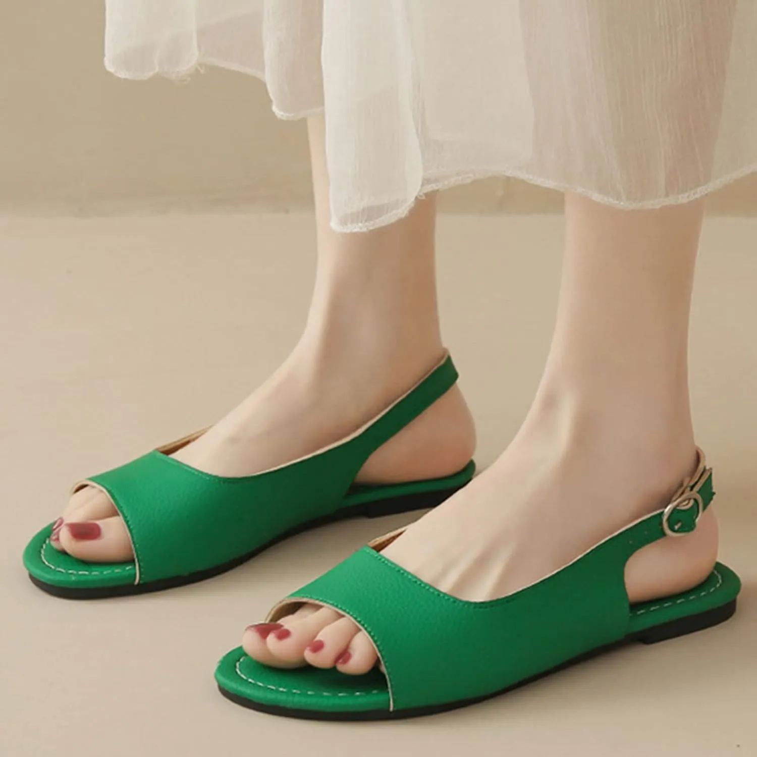 Fashion Slingback Sandals Women's Casual Open Toe Flats Comfortable Dressy Footwear Shoes for Everyday Wear