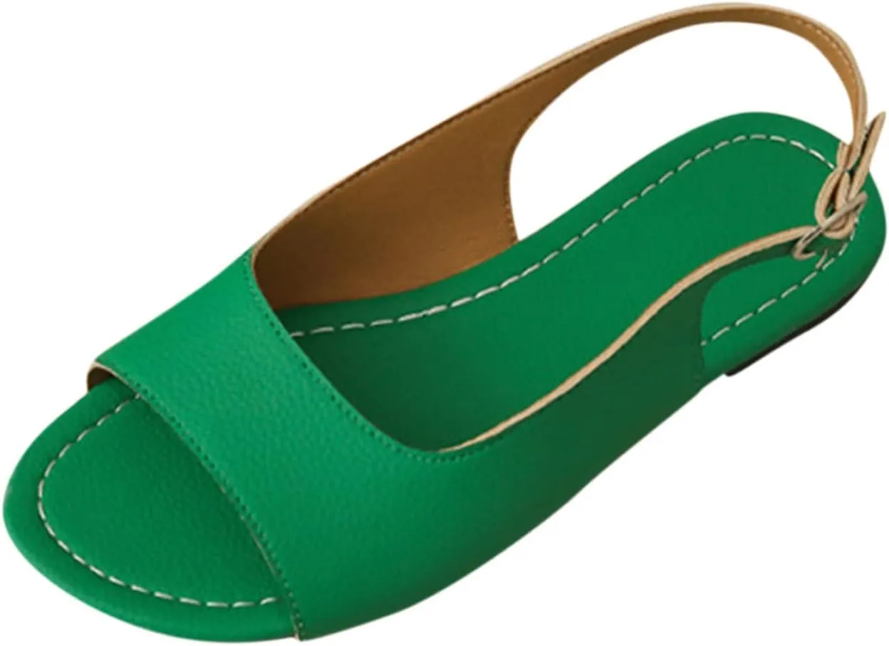 Fashion Slingback Sandals Women's Casual Open Toe Flats Comfortable Dressy Footwear Shoes for Everyday Wear
