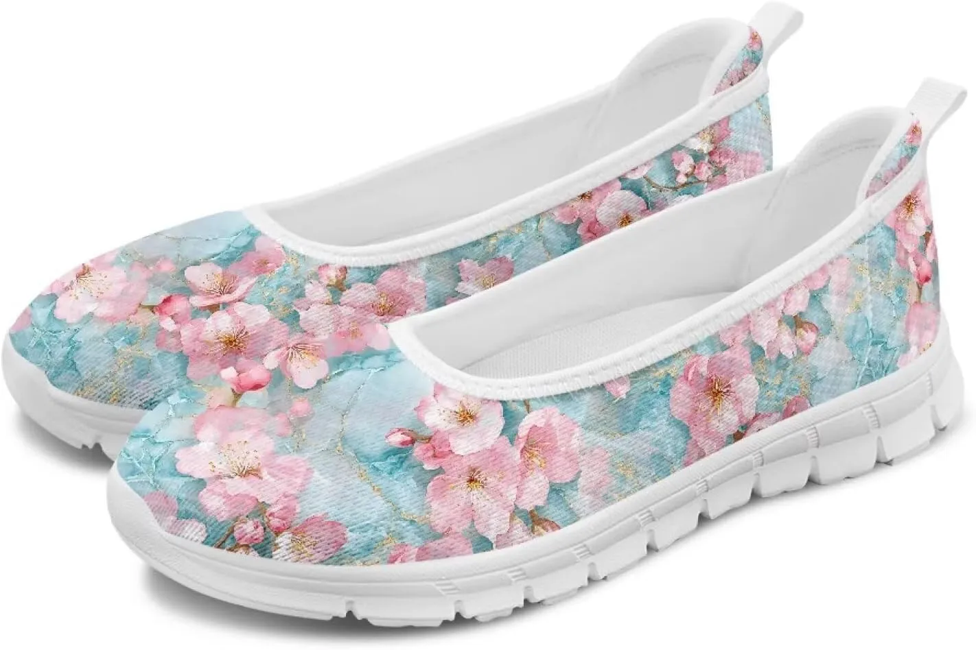 Fashion Sneakers for Women Printing Shoes Lightweight Walking Flying Mesh Casual Slip Ons Comfortable Art Painted Soft Cherry Blossoms ShoesUS Size 6-11